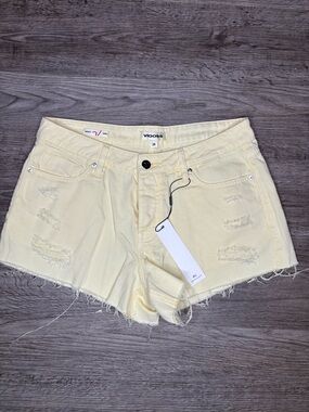 Vigoss Women's butter Yellow Distressed Denim Shorts
